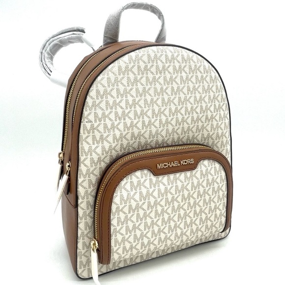 Michael Kors Medium Jaycee Zip Packet Backpack Brown/Light Pink - Picture 2 of 11